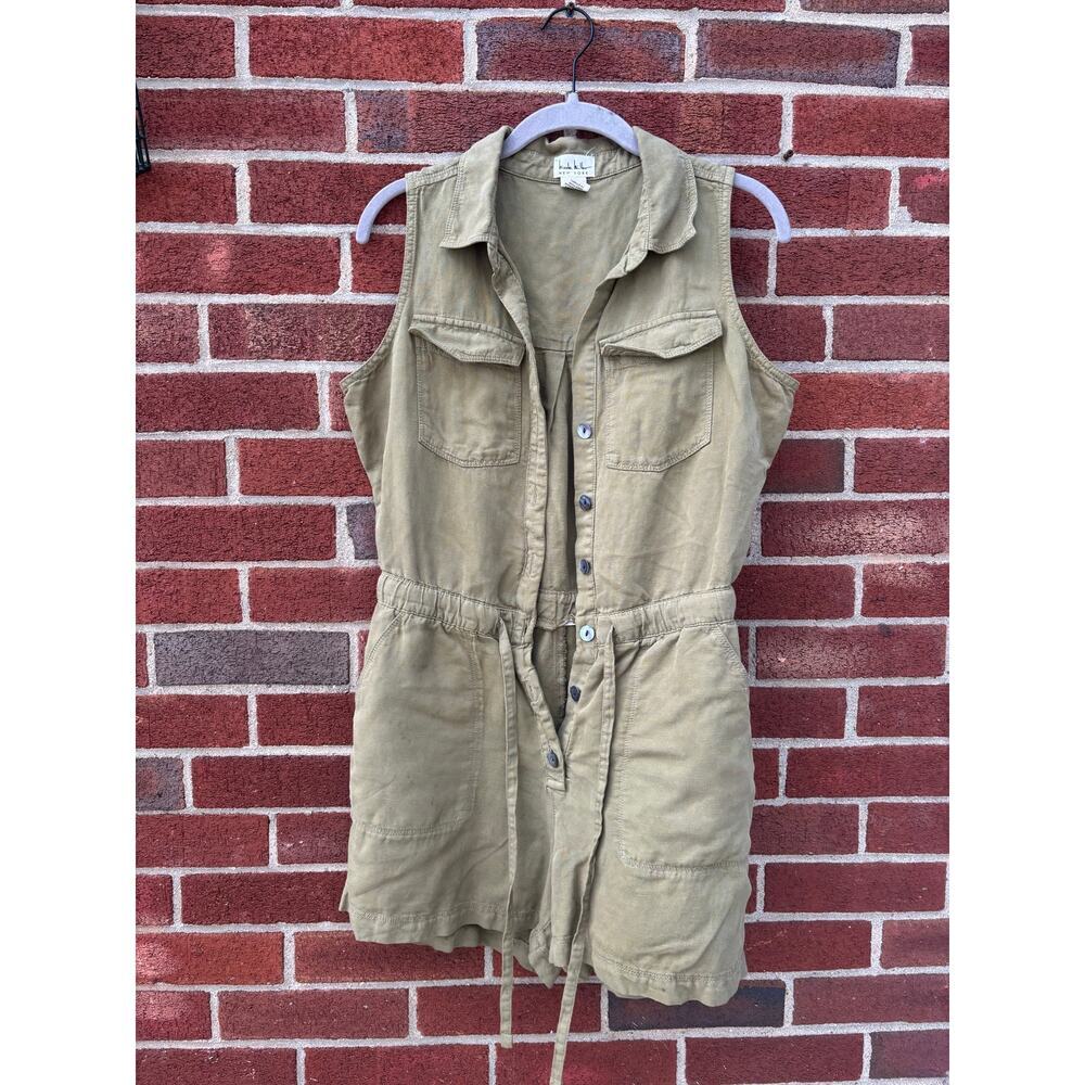Nicole Miller New York Utility Romper Womens 4 Olive Green Linen Blend Safari - Picture 2 of 10